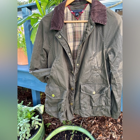 Olive Canvas Utility Jacket with Plaid Interior - Picture 1 of 6